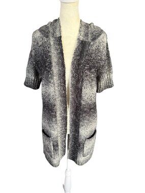 Dressbarn  black and gray short sleeve hooded open cardigan sweater size medium